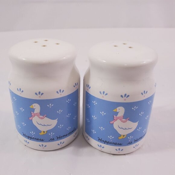VTG 1987 HAPPINESS IS HOMEMADE Geese 2 Piece Ceramic Salt & Pepper Shaker Set - Picture 7 of 15